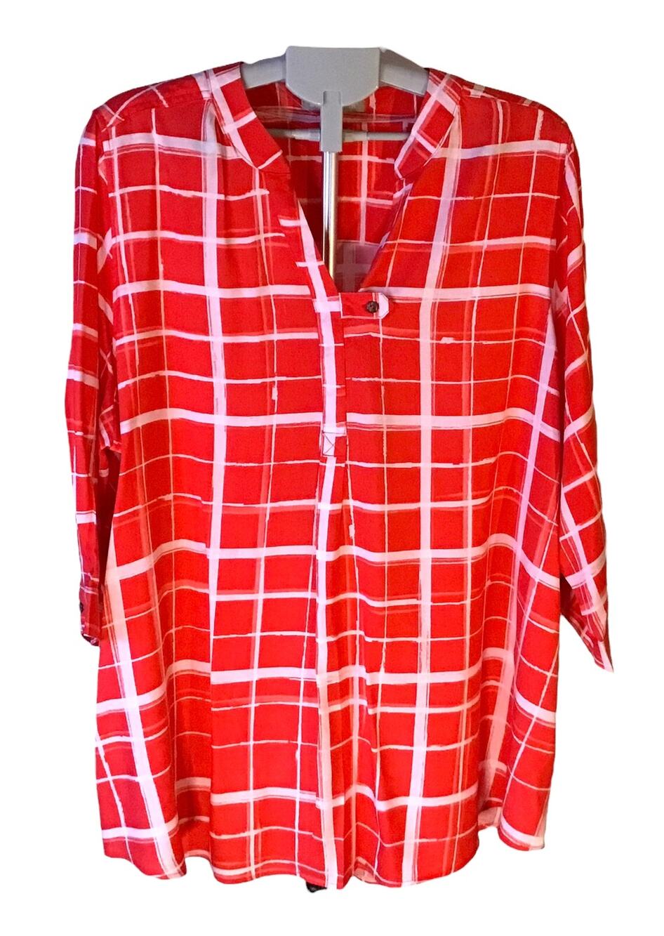 Woman Within Plus Size Plaid 3/4 Sleeve Rayon Tunic Blouse/Top SZ. 18/20 NWOT